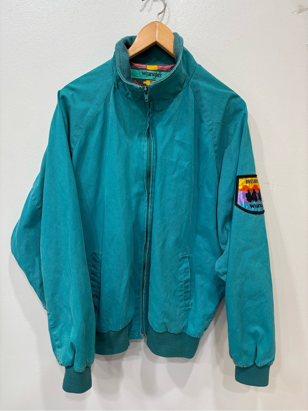 Vintage Wrangler Brushpopper Full Zip Bomber Jacket Patch Men’s Size Large
